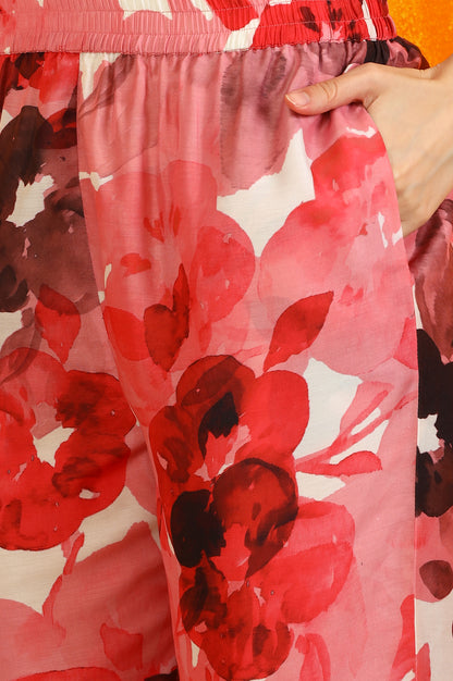 Red Bold Floral Printed Modal A-line Kurta and Pants Co-ord Set