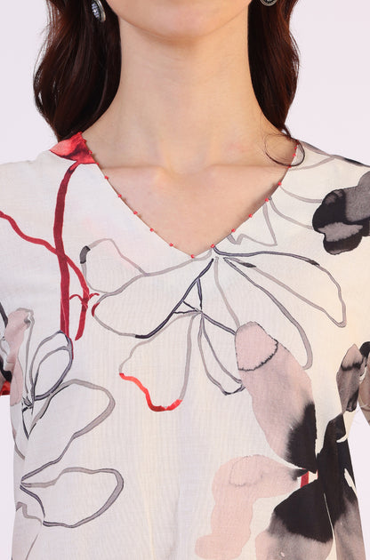 White Bold Floral Printed Pure Cotton Straight Kurta and Pants Co-ord Set