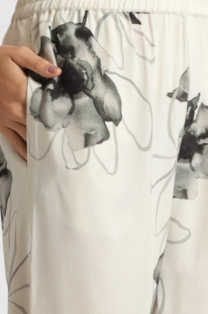 White and Black Embroidered Striped Cotton Crepe Kurta and Straight Pants and Dupatta Set