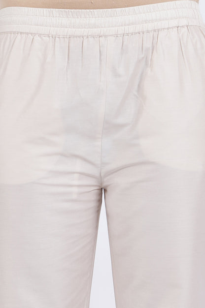 White Embroidered Lace Chanderi Straight Kurta &amp; Straight Pant With Dupatta Set