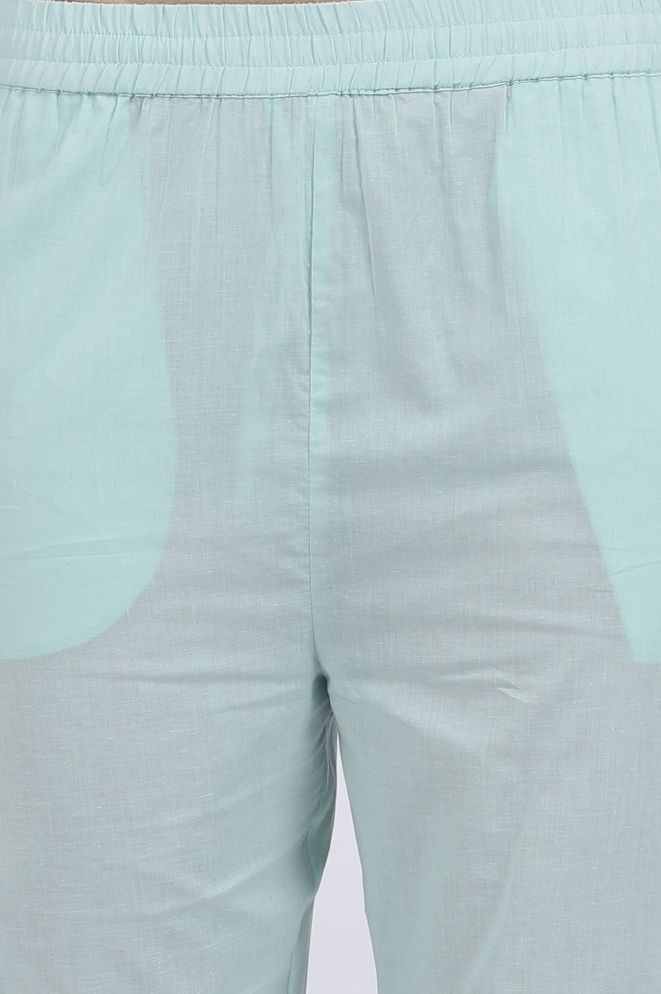 Blue Embroidered Lace Pure Cotton Straight Kurta &amp; Straight Pant Set