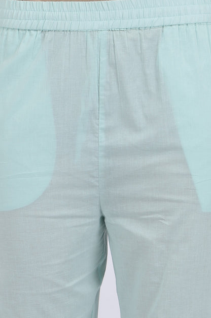 Blue Embroidered Lace Pure Cotton Straight Kurta &amp; Straight Pant Set