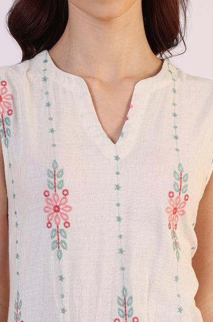 Beige Embroidered Straight Rayon Kurta &amp; Parallel Pant Set