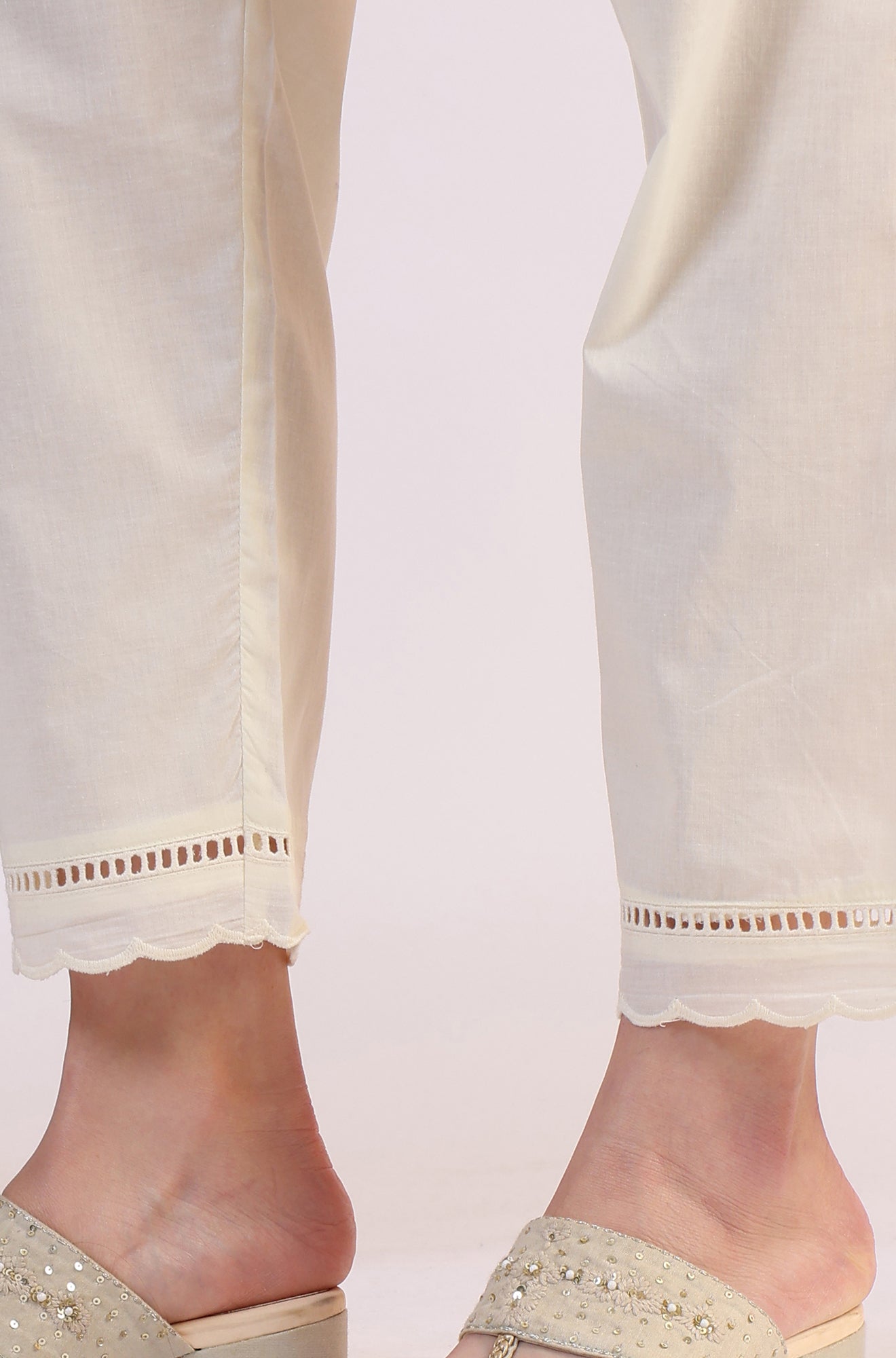 White Embroidered Lace Straight Pure Cotton Kurta &amp; Straight Pant With Dupatta Set