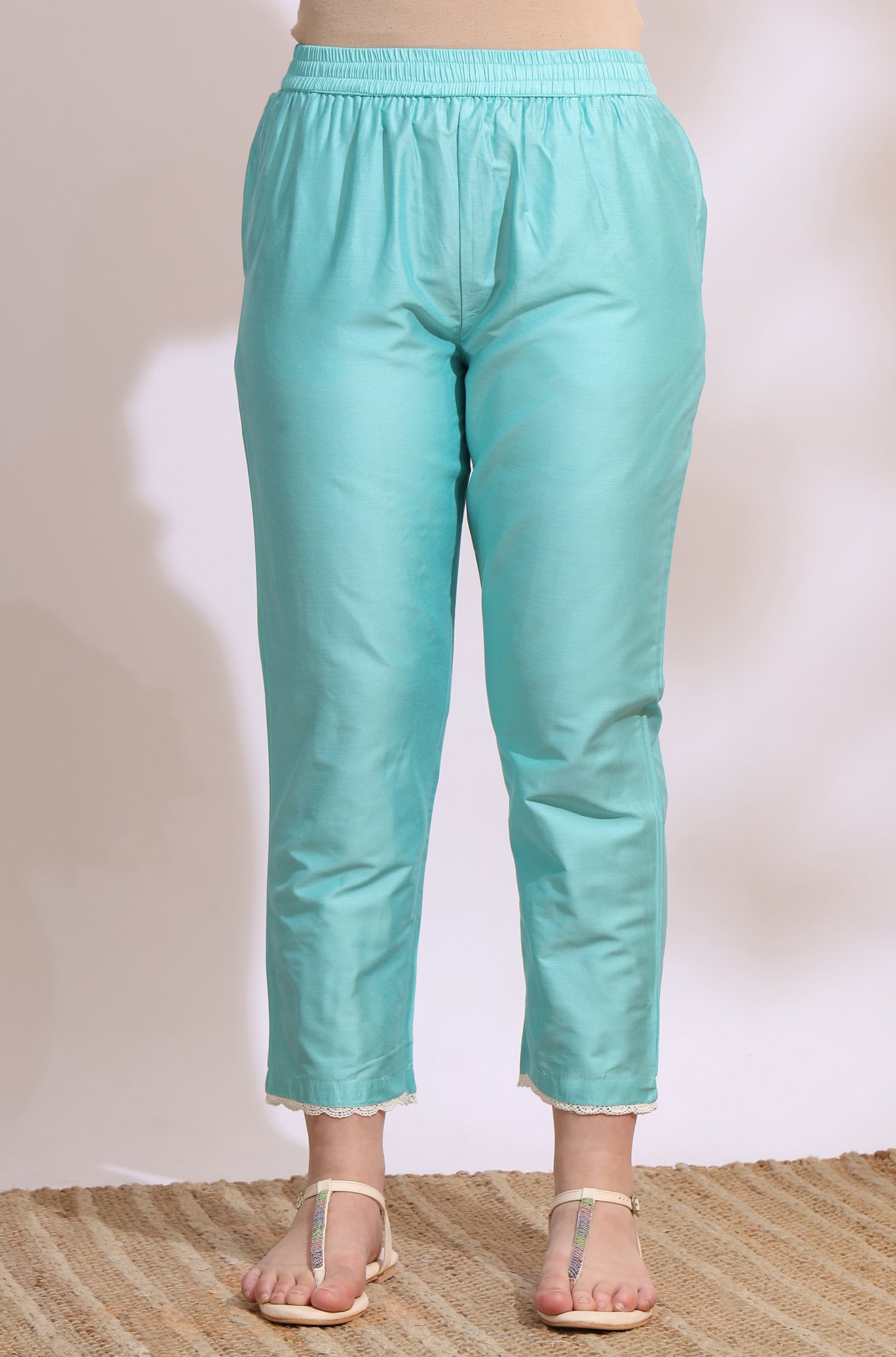 Turquiose Blue Schiffli Embroidered Straight Kurta, Pants and Dupatta Set