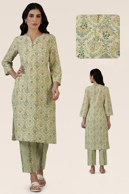 Off-White Floral Printed Pure Cotton A-line Kurta and Pants Co-ord Set