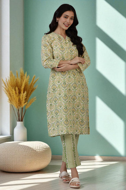 Off-White Floral Printed Pure Cotton A-line Kurta and Pants Co-ord Set