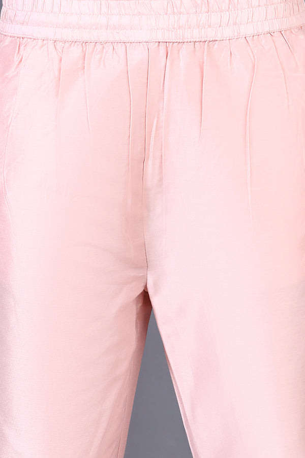 Peach Printed Thread Embroidered A-line Kurta Set