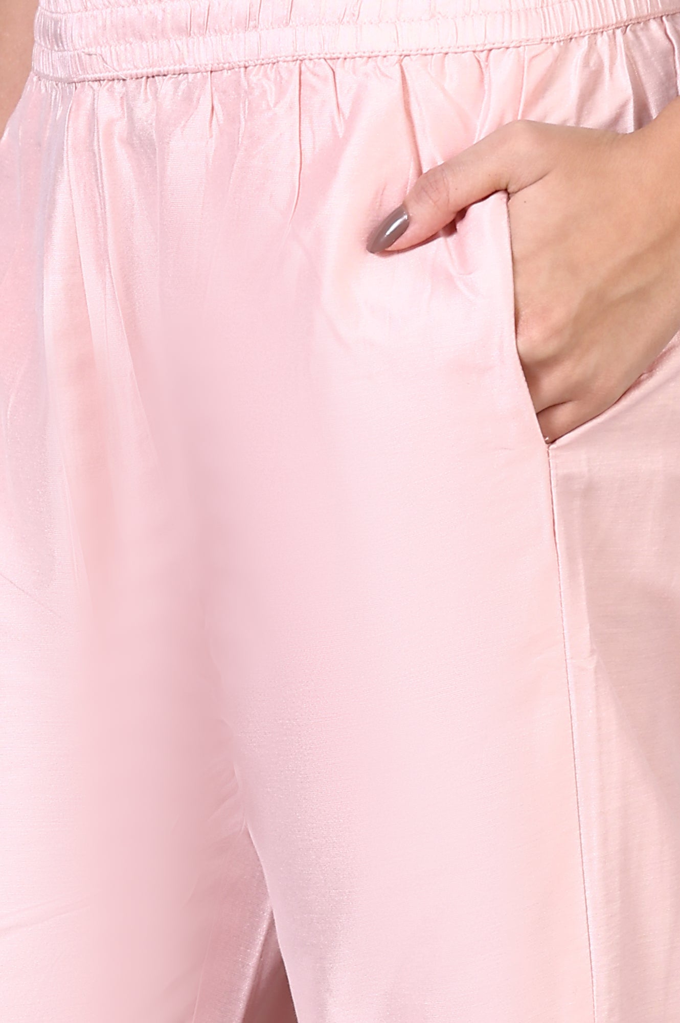 Peach Printed Thread Embroidered A-line Kurta Set