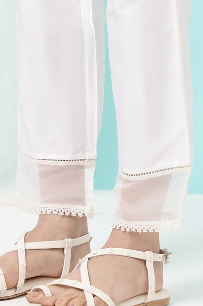 Lime Green Floral Printed Shantung Flared Kurta, Straight Pants and Dupatta Set