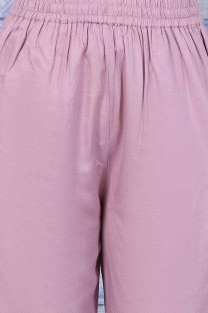 Purple Thread Embroidered Chanderi A-Line Kurta, Straight Pant And Dupatta Set