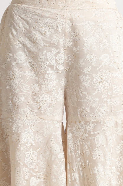 White Printed Chanderi Short Kurta, Sharara and Dupatta Set