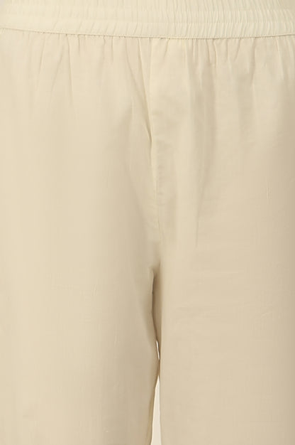 White Thread Embroidered Textured Cotton A-line Kurta, Straight Pants and Dupatta Set