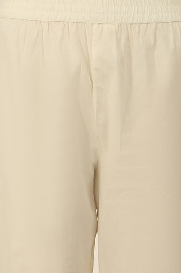 White Thread Embroidered Textured Cotton A-line Kurta, Straight Pants and Dupatta Set