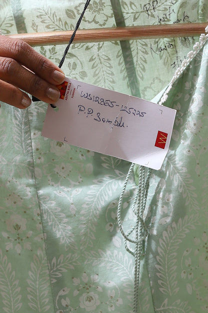 Spring Mint Green Floral Printed Flared Kurta and Flared Pants Set with Dupatta