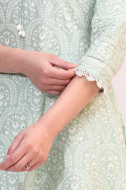 Spring Mint Green Floral Printed Flared Kurta and Flared Pants Set with Dupatta