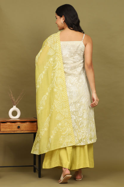 Green Floral Printed Chanderi Spaghetti Straight Kurta, Pants and Dupatta Set