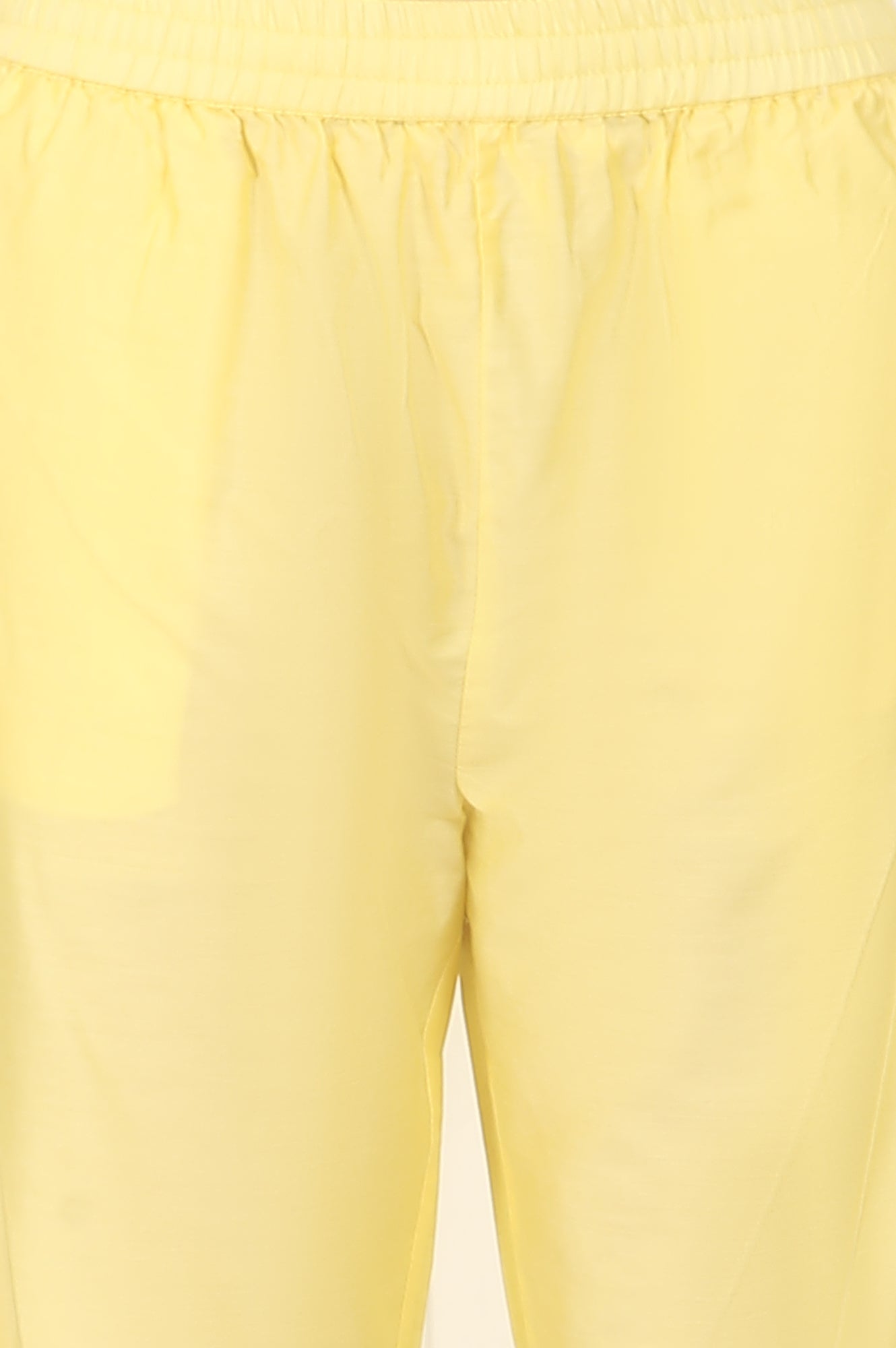 Lemon Yellow Embroidered Chanderi A-line Kurta, Pants and Dupatta Set