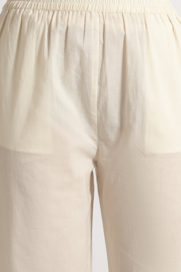 White Embroidered Jacquard Straight Kurta, Pants and Dupatta Set