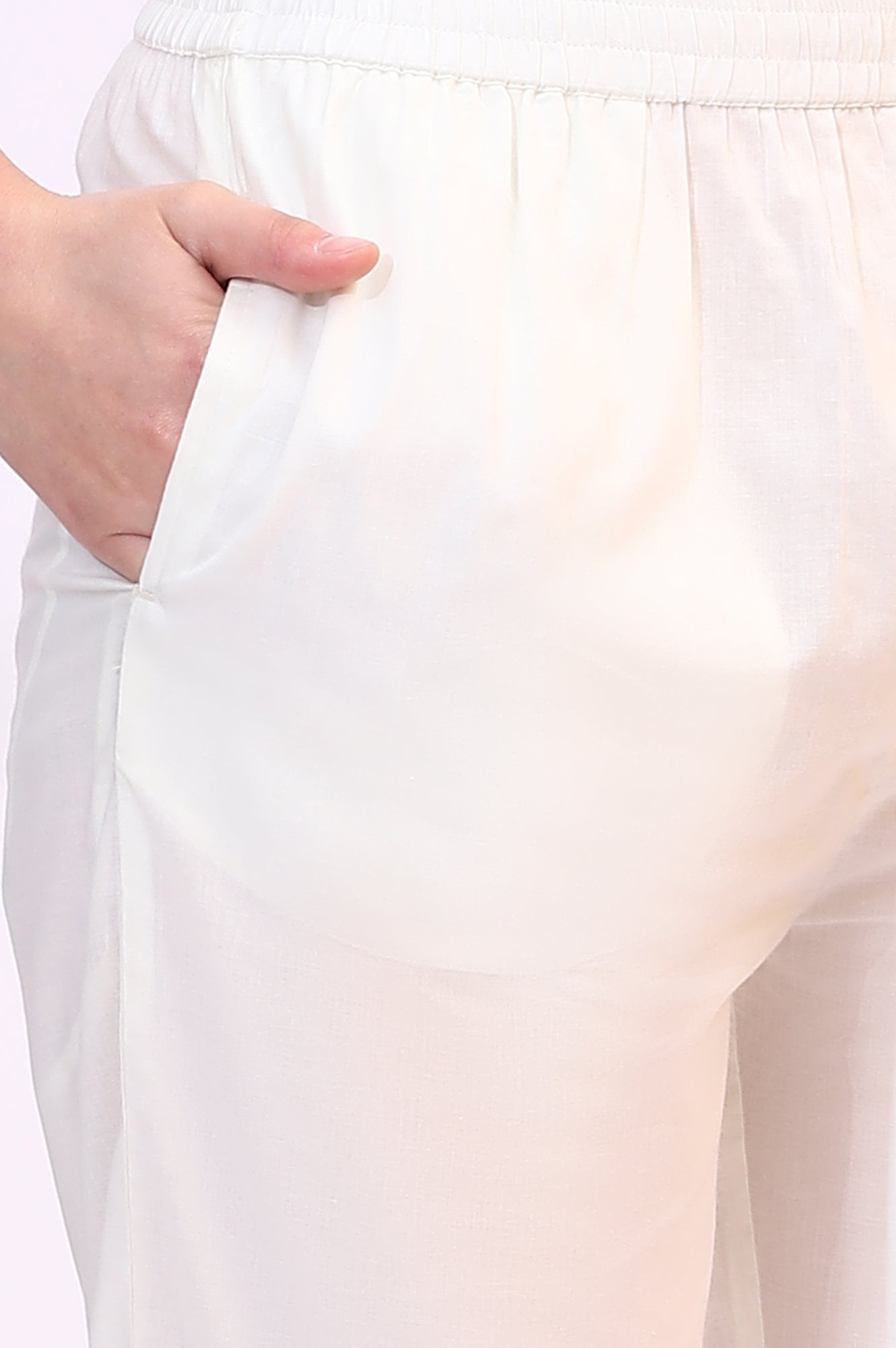 Cream Floral Printed Kota Straight Kurta, Pants and Dupatta Set