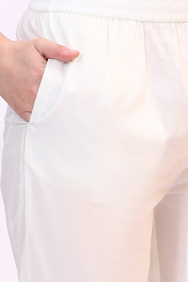 Cream Floral Printed Kota Straight Kurta, Pants and Dupatta Set