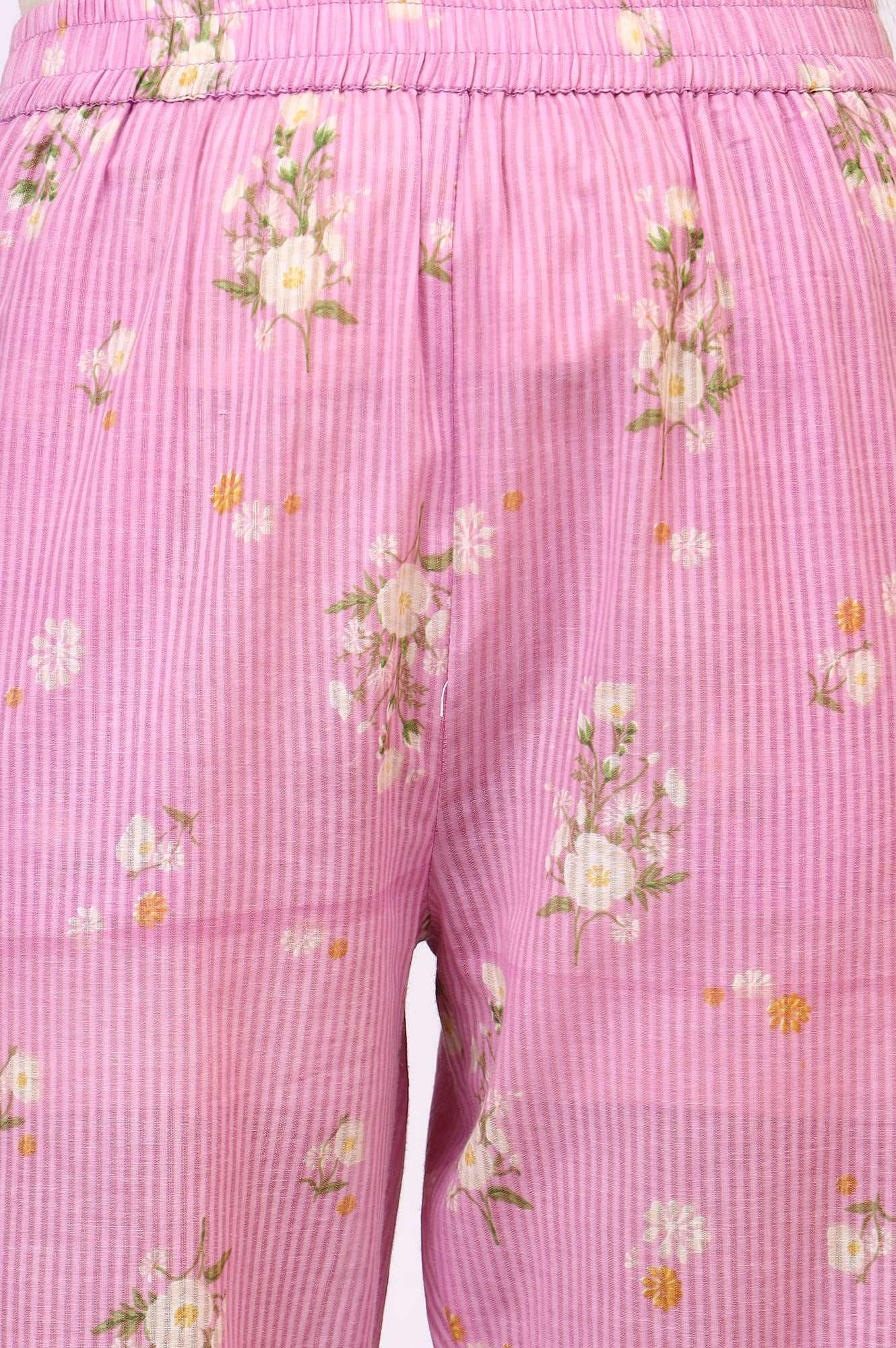 Lilac Floral Printed Pure Cotton Straight Kurta and Pants Co-ord Set