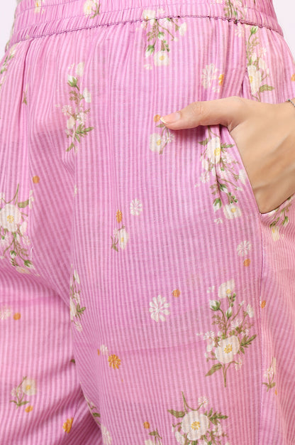 Lilac Floral Printed Pure Cotton Straight Kurta and Pants Co-ord Set
