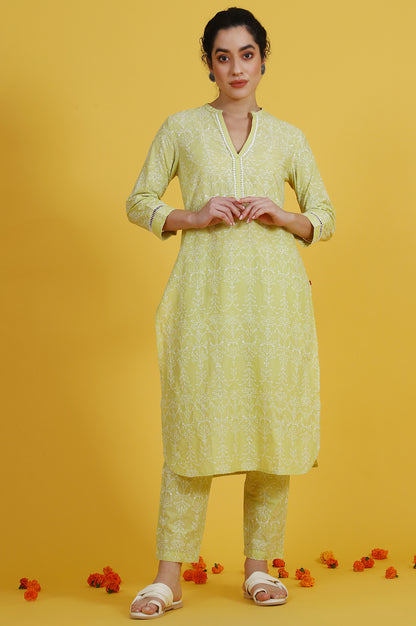 Embroidered Lace Pure Cotton Straight Kurta &amp; Straight pant Set