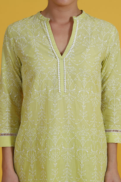 Embroidered Lace Pure Cotton Straight Kurta &amp; Straight pant Set