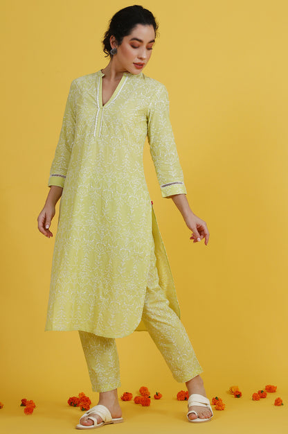 Embroidered Lace Pure Cotton Straight Kurta &amp; Straight pant Set