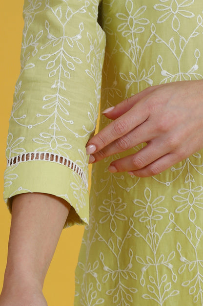 Embroidered Lace Pure Cotton Straight Kurta &amp; Straight pant Set