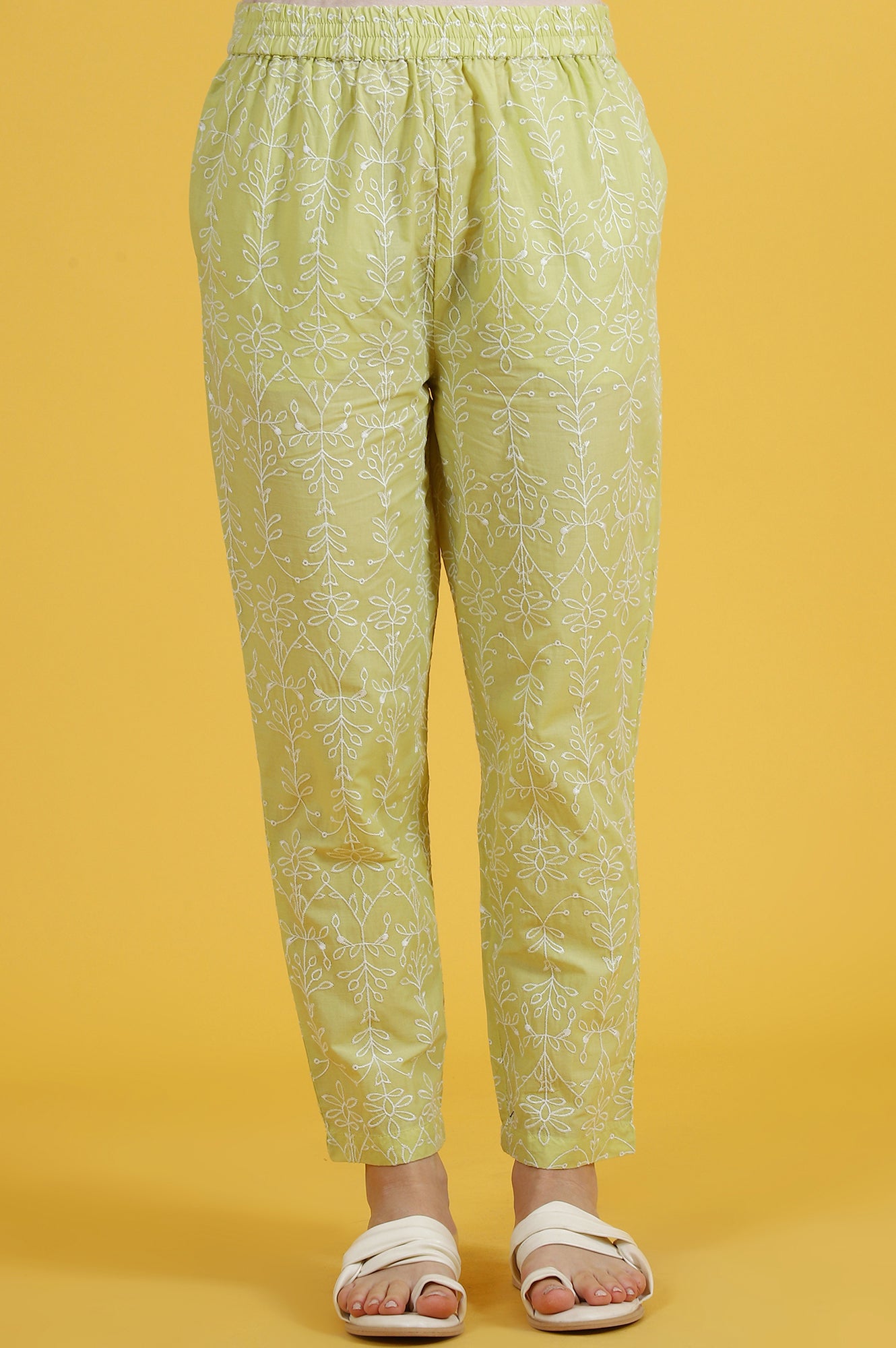 Embroidered Lace Pure Cotton Straight Kurta &amp; Straight pant Set