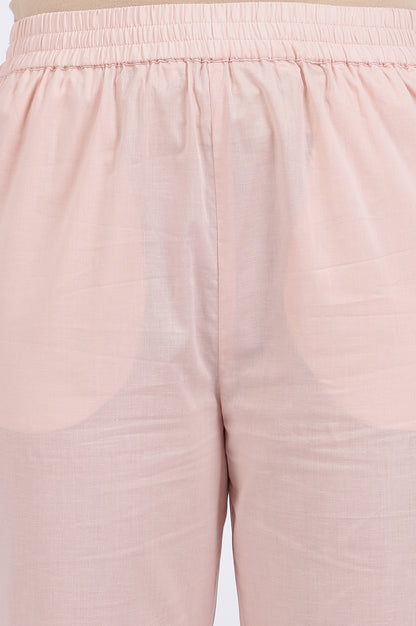 Pink Embroidered Lace Pure Cotton Straight Kurta &amp; Straight Pant With Dupatta Set