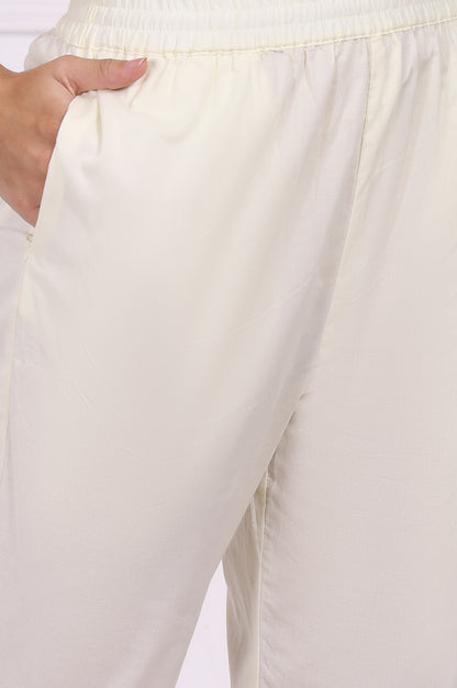 White Floral Printed Embroidered Pure Cotton Straight Kurta, Pants and Dupatta Set