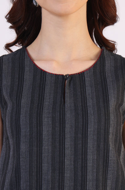 Black Yarn Dyed Striped Sleeveless Top and Pants Co-ord Set