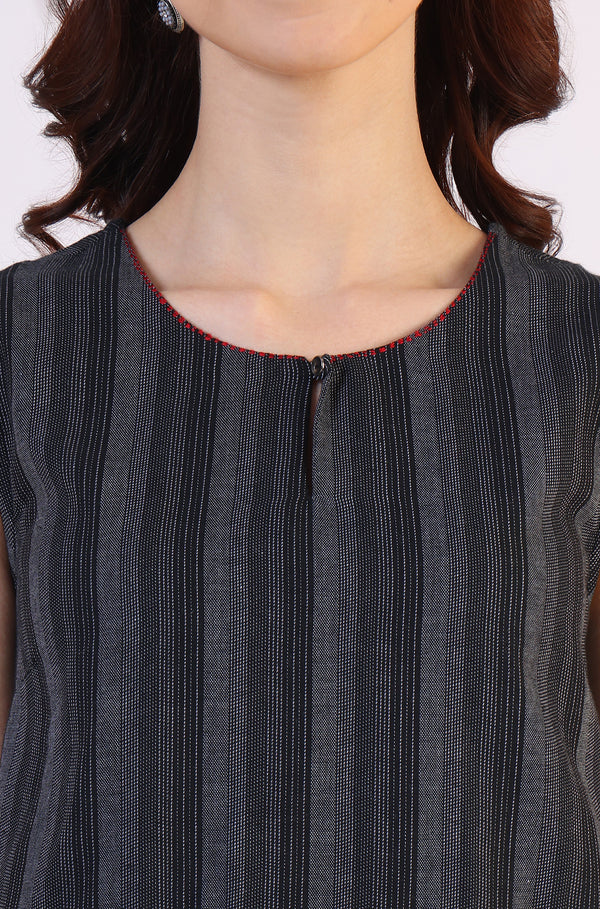 Black Yarn Dyed Striped Sleeveless Top and Pants Co-ord Set