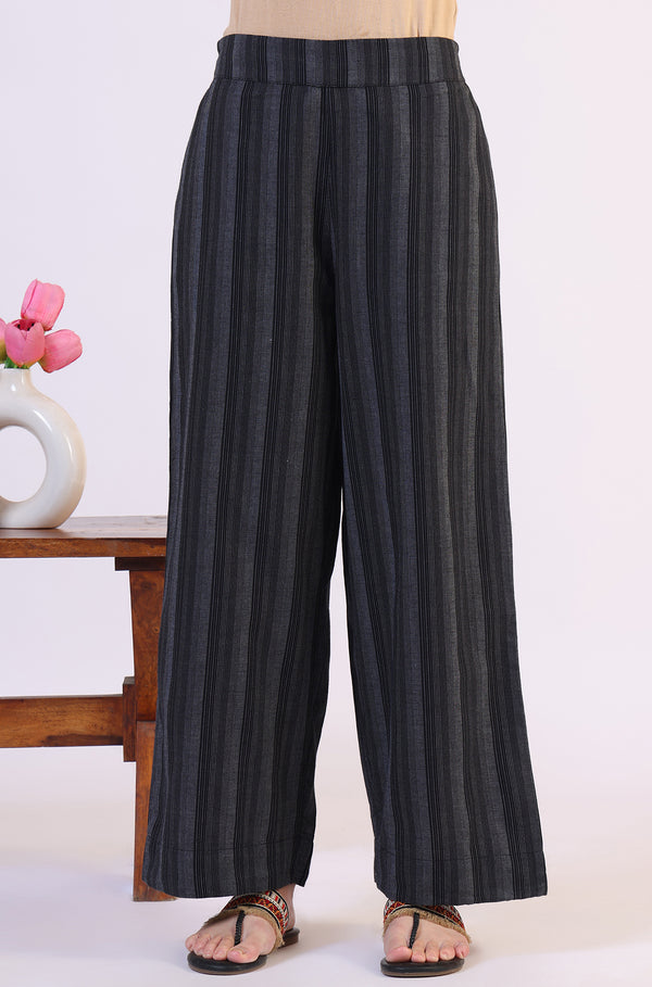 Black Yarn Dyed Striped Sleeveless Top and Pants Co-ord Set