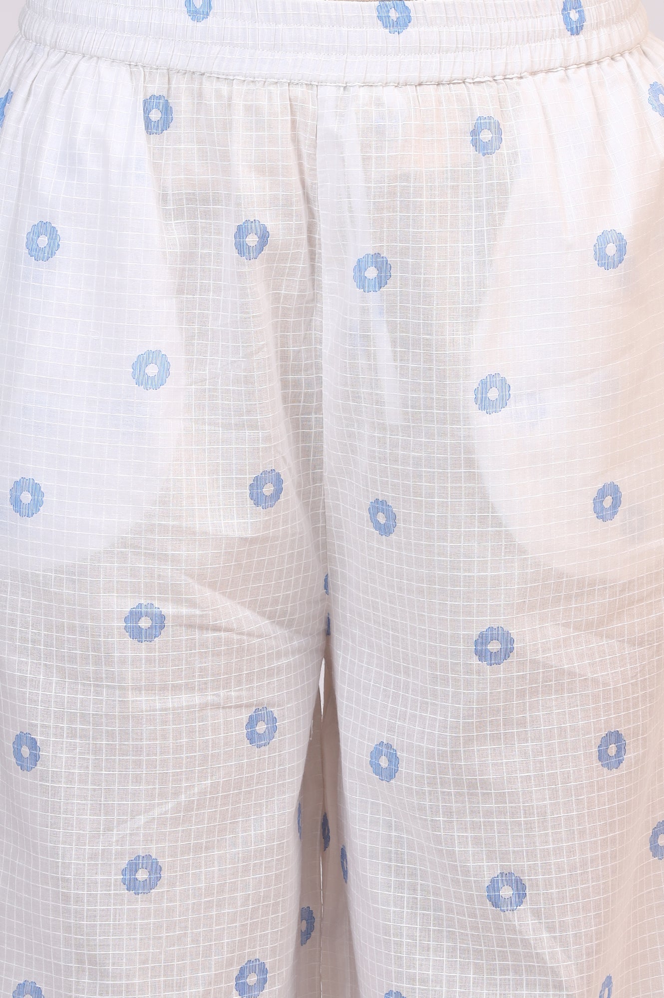 White Checker Embroidered Straight Kurta and Flared Pants Co-ord Set