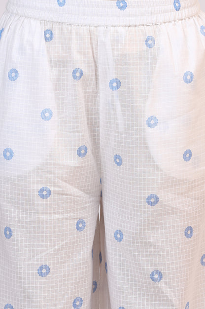 White Checker Embroidered Straight Kurta and Flared Pants Co-ord Set