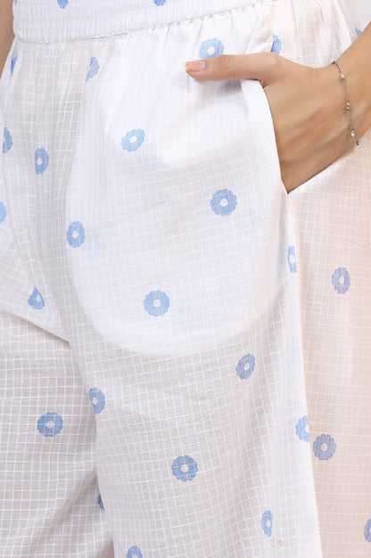 White Checker Embroidered Straight Kurta and Flared Pants Co-ord Set