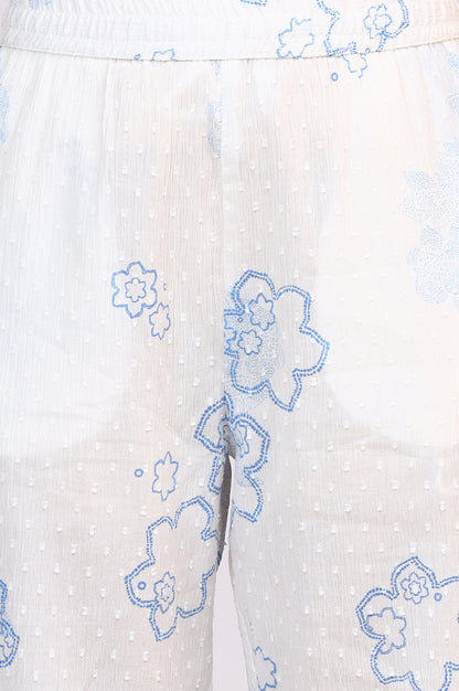 White Printed Pure Cotton Swiss Dot Straight Tunic and Straight Pants Co-ord Set