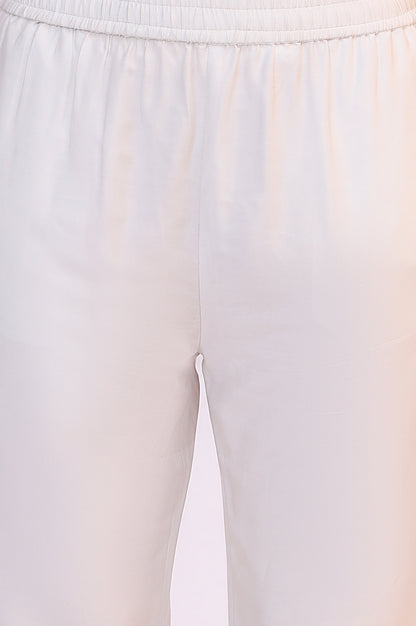 White Floral Printed Flared Kota Kurta and Straight Pants Set