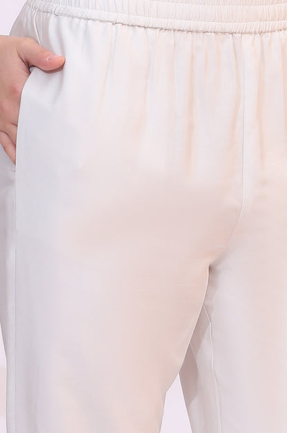 White Floral Printed Flared Kota Kurta and Straight Pants Set