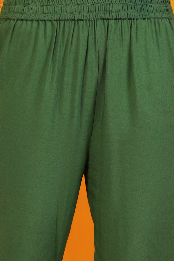 Green Printed Emroidered Chiffon Flared Kurta and Pants Set with Dupatta