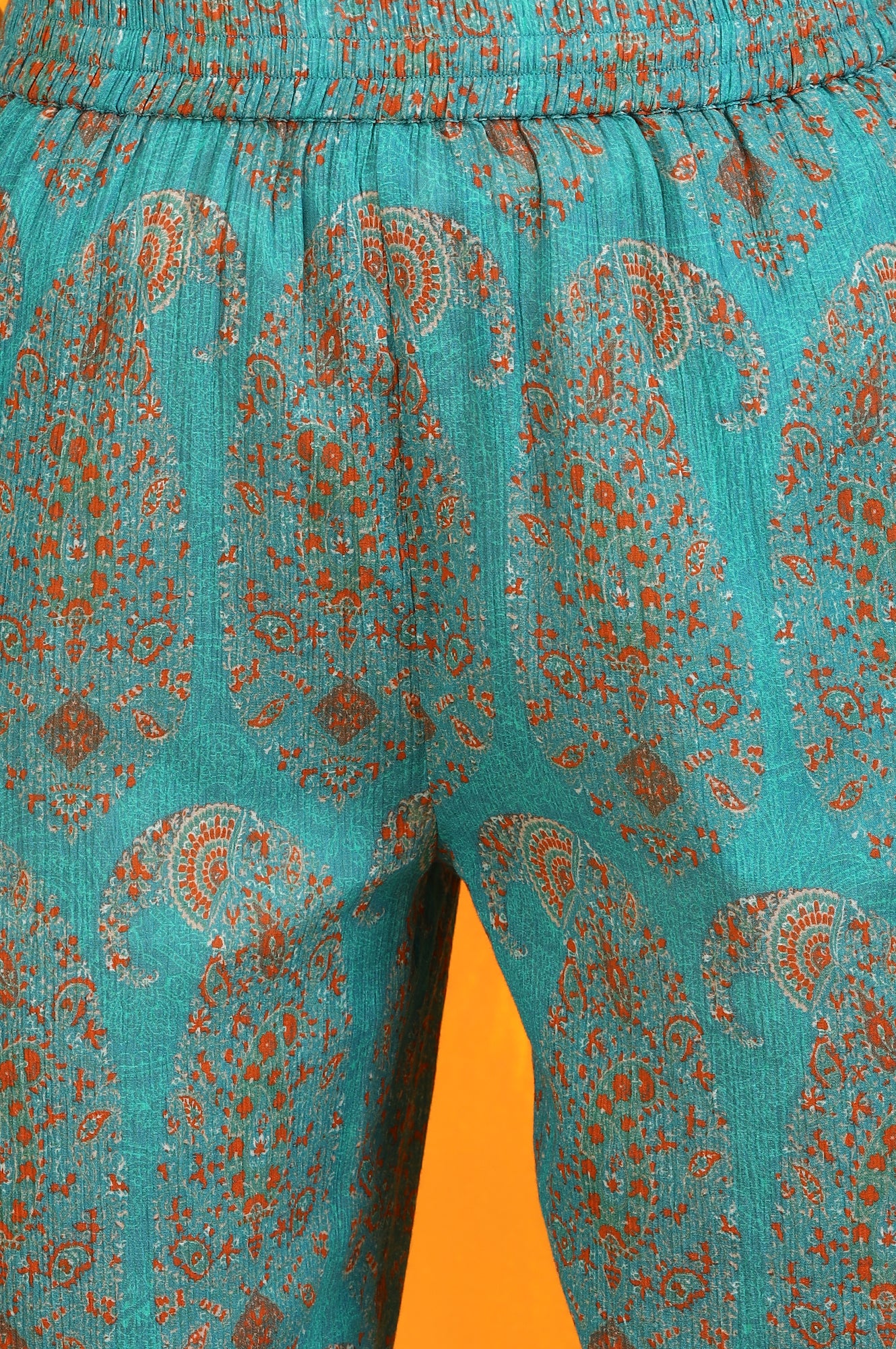 Aqua Green Paisley Printed Cotton Crepe Straight Kurta and Pants Set with Dupatta