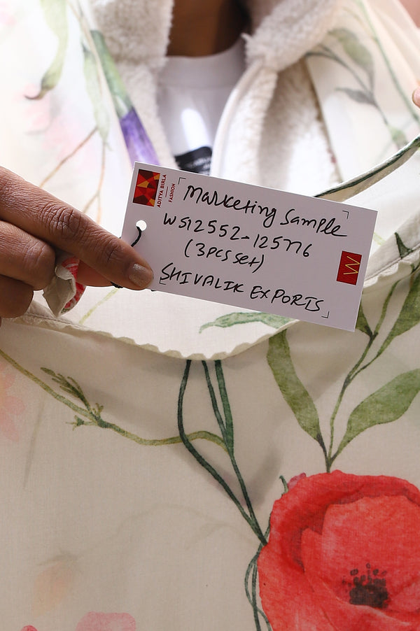 Cream Bold Floral Printed Modal Straight Kurta, Pants and Dupatta Set