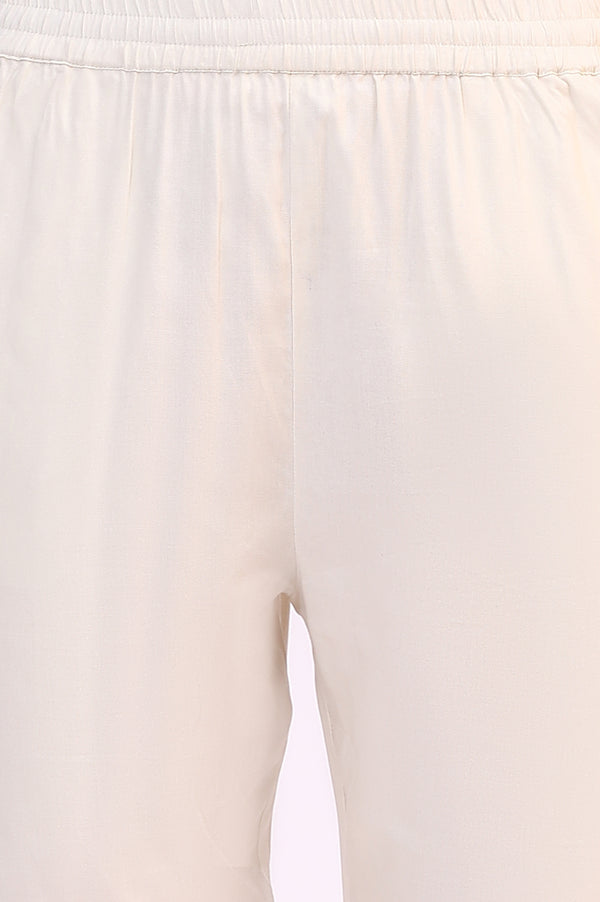 Cream Bold Floral Printed Modal Straight Kurta, Pants and Dupatta Set