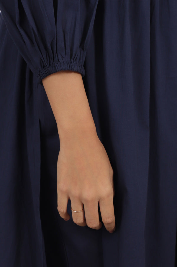 Navy Blue Embroidered Yoke Pure Cotton Kurta and Pants Co-ord Set