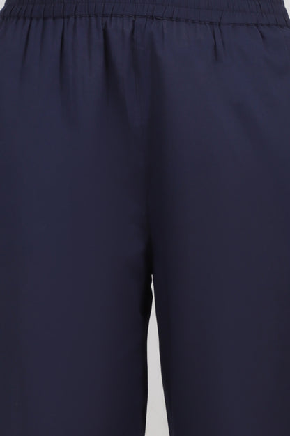 Navy Blue Embroidered Yoke Pure Cotton Kurta and Pants Co-ord Set