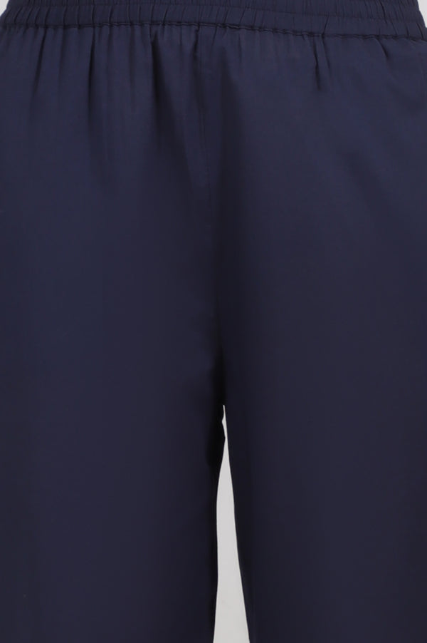 Navy Blue Embroidered Yoke Pure Cotton Kurta and Pants Co-ord Set